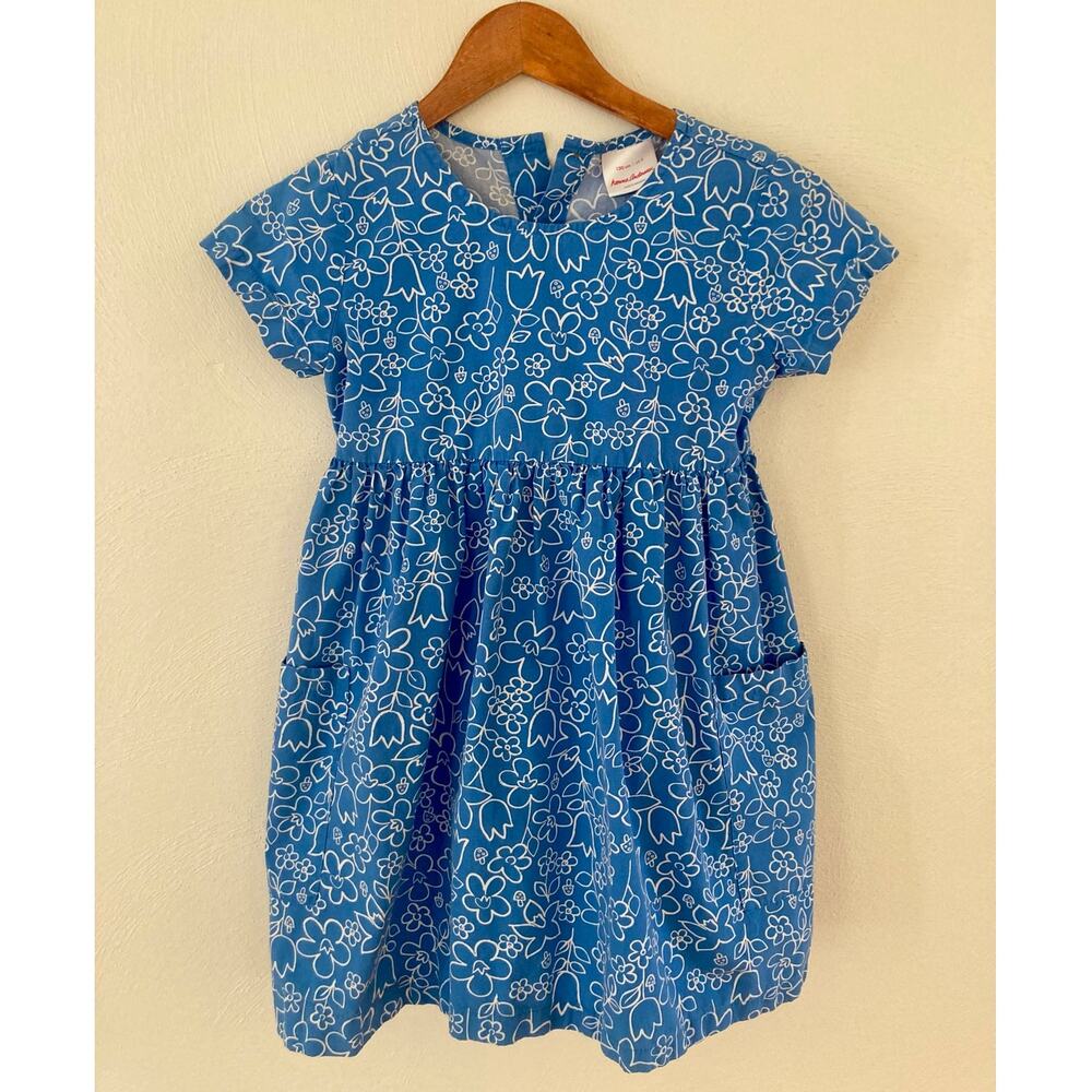 Hanna Andersson Blue Floral Print Woven Cotton Pocket Play Dress 130cm Age 8
